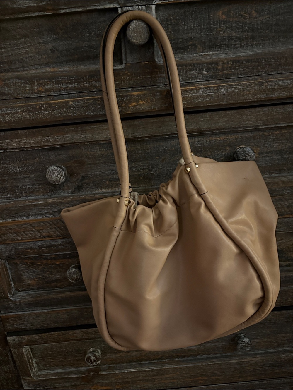 Soft Gathered Shoulder Bag in Taupe
